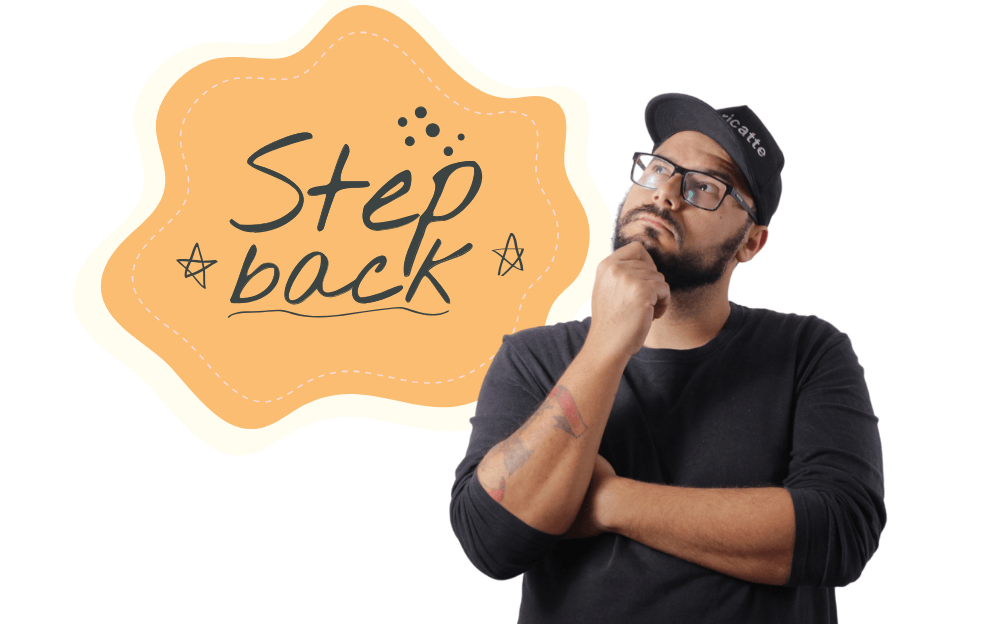 man stepping back to gain perspective