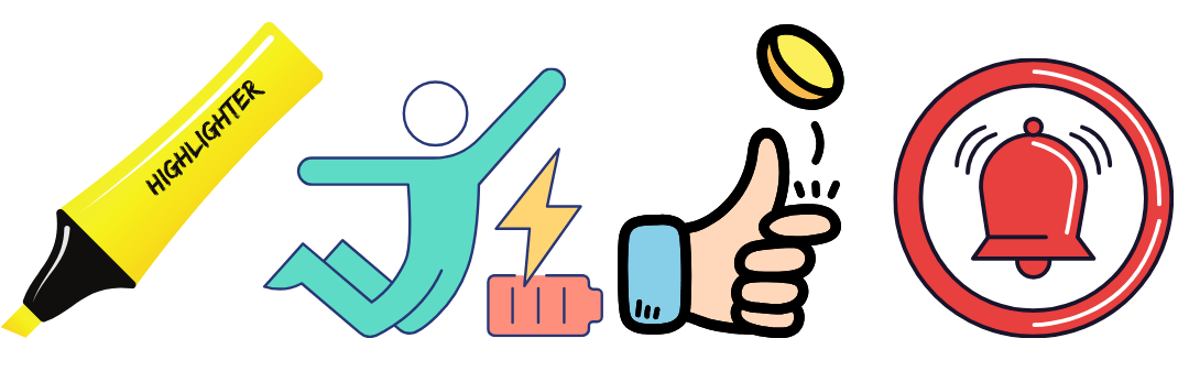 highlighter, personal energy, toss a coin, deadline