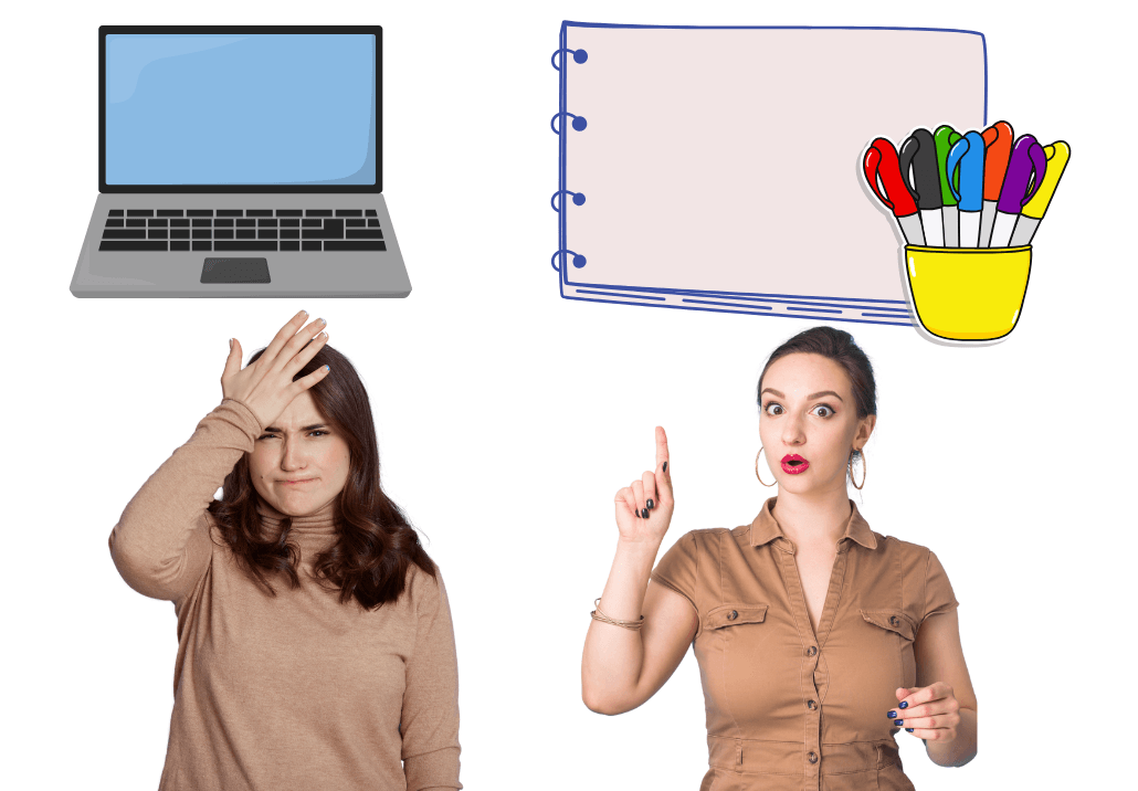 2 women - digital forgets, with pens remembers