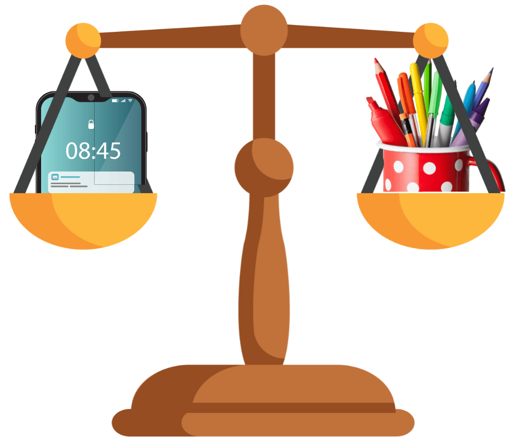 balance scales - phone vs pens