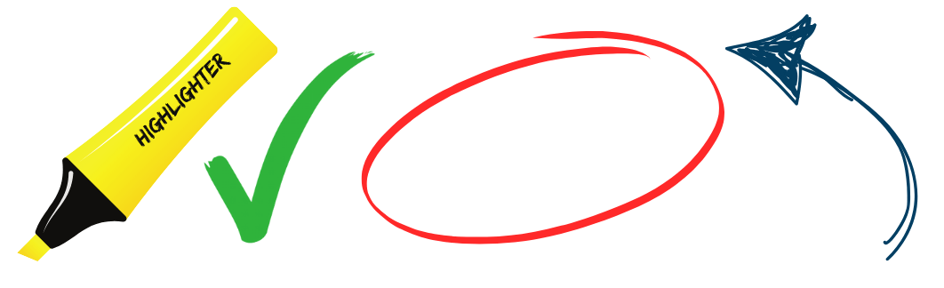 highlight, tick, circle, arrow