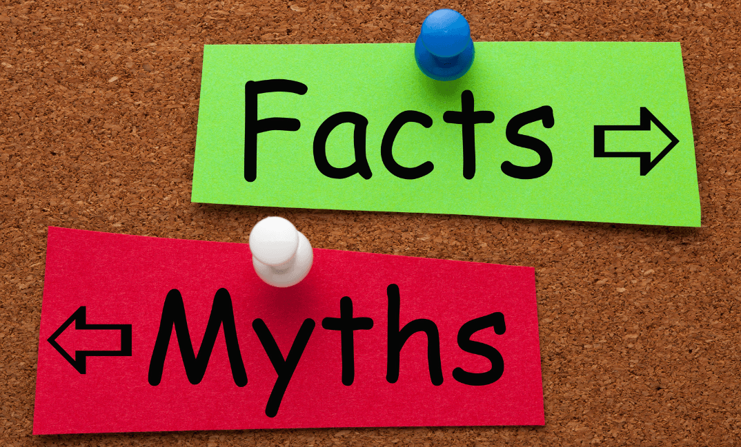 coloured notes on pinboard - myths v facts