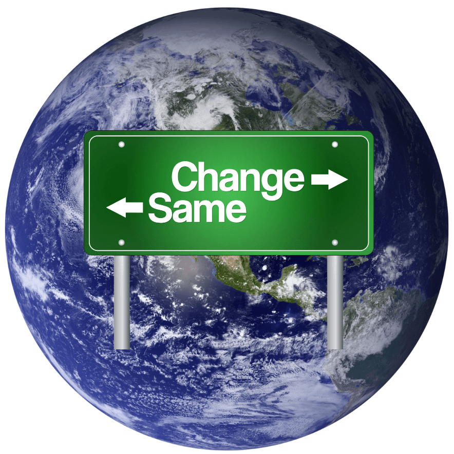 world with sign for change or sameness