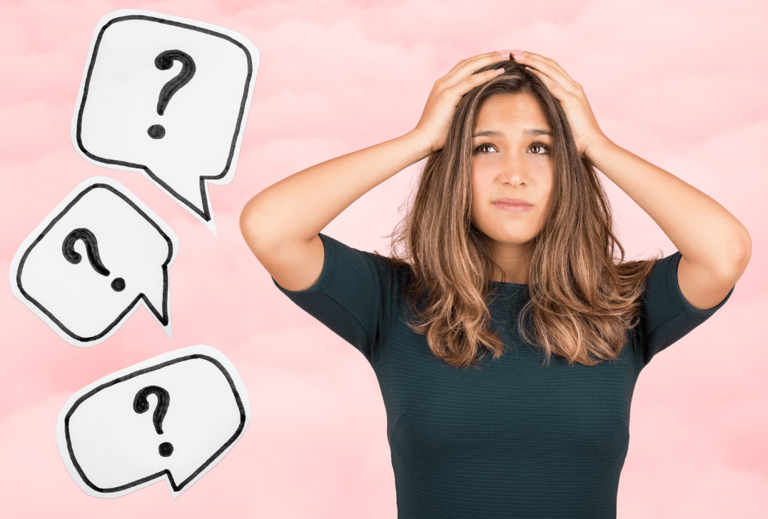 woman overwhelmed with questions