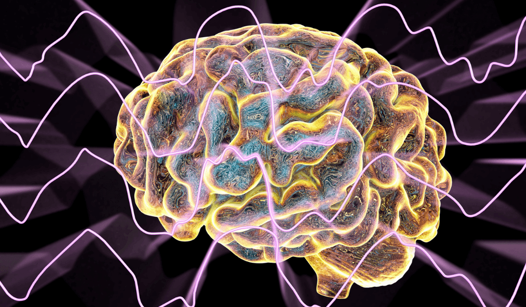 brain with waves trace