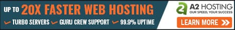 A2 Hosting banner promoting up to 20x faster web hosting with Turbo Servers, Guru Crew Support, and 99.9% uptime. Click to learn more.
