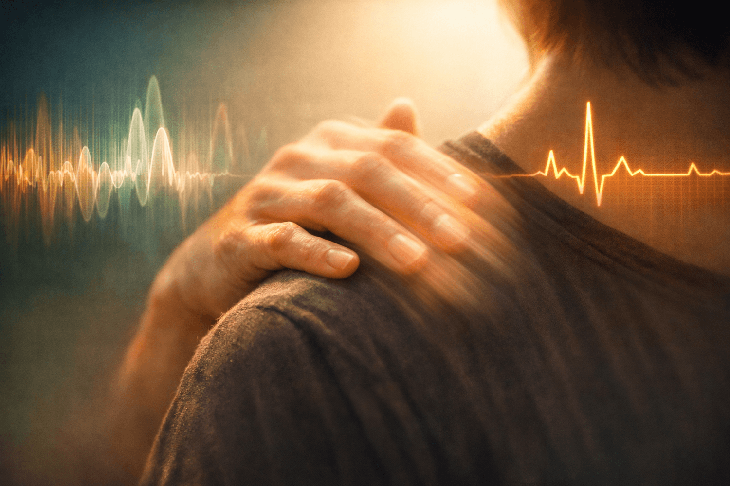 Close-up of hands performing bilateral tapping technique with motion blur showing rhythmic anxiety relief movement