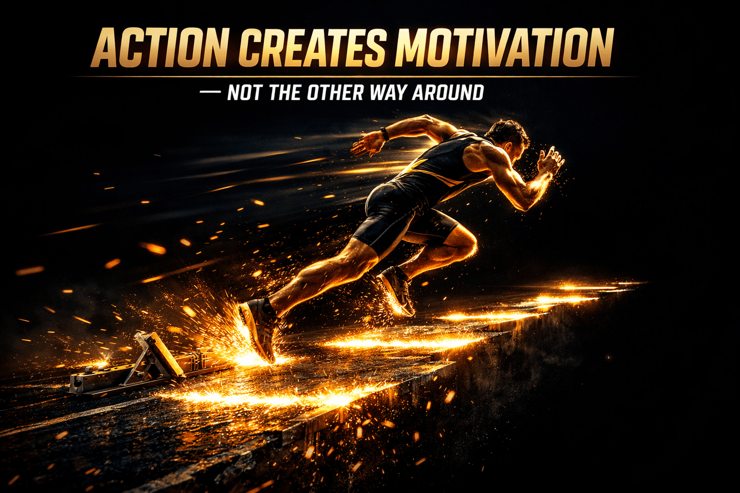 Runner sprinting as the path lights up beneath each step, showing how action builds self-discipline
