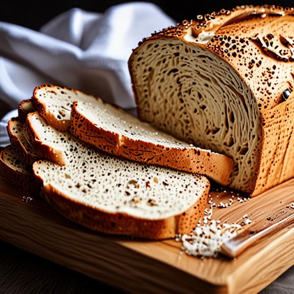 sliced sourdough bread, open crumb, cozy kitchen