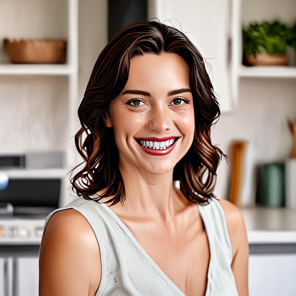 smiling woman portrait home kitchen
