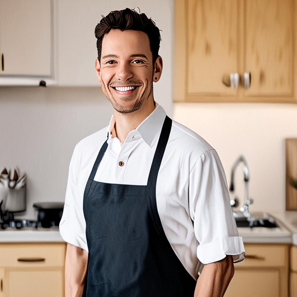 smiling man portrait kitchen apron