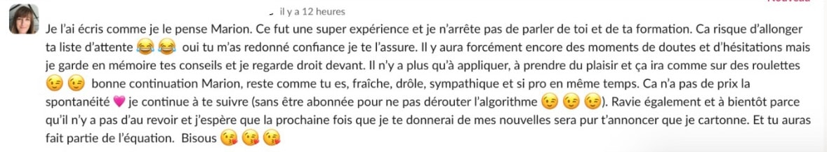 Avis d'une coachée ayant suivi la formation Colibri Académie de Marion de Com' Un Colibri 