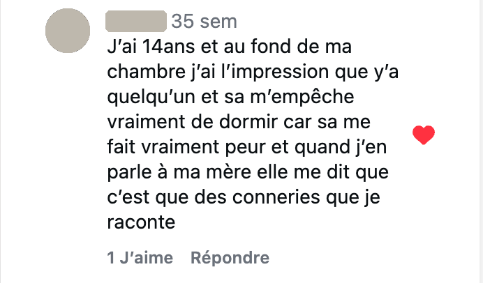 Capture d’un commentaire Instagram reçu sous une vidéo, pseudo et photo de profil masqués
