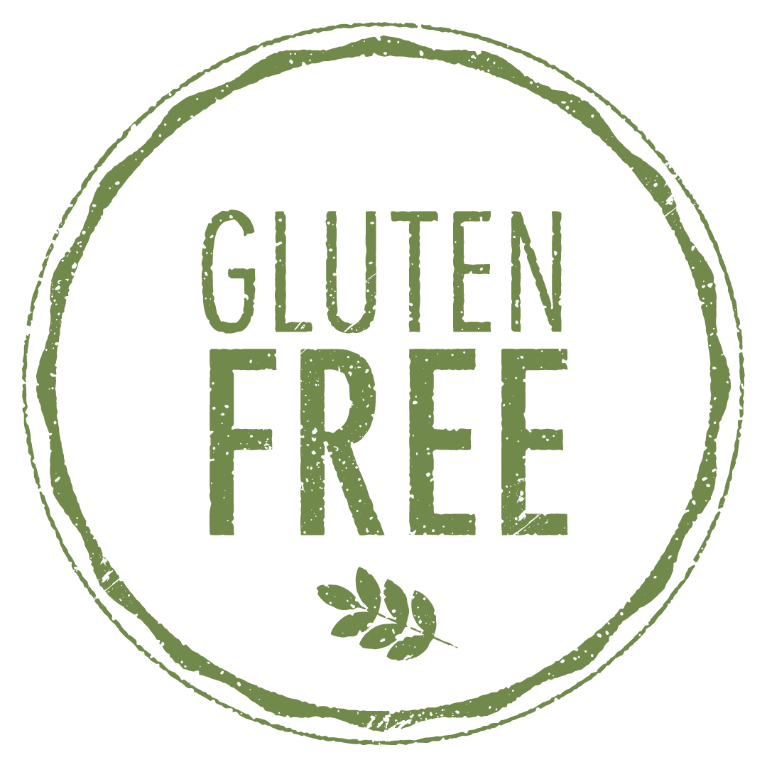 'Gluten free' written in a green circle. 