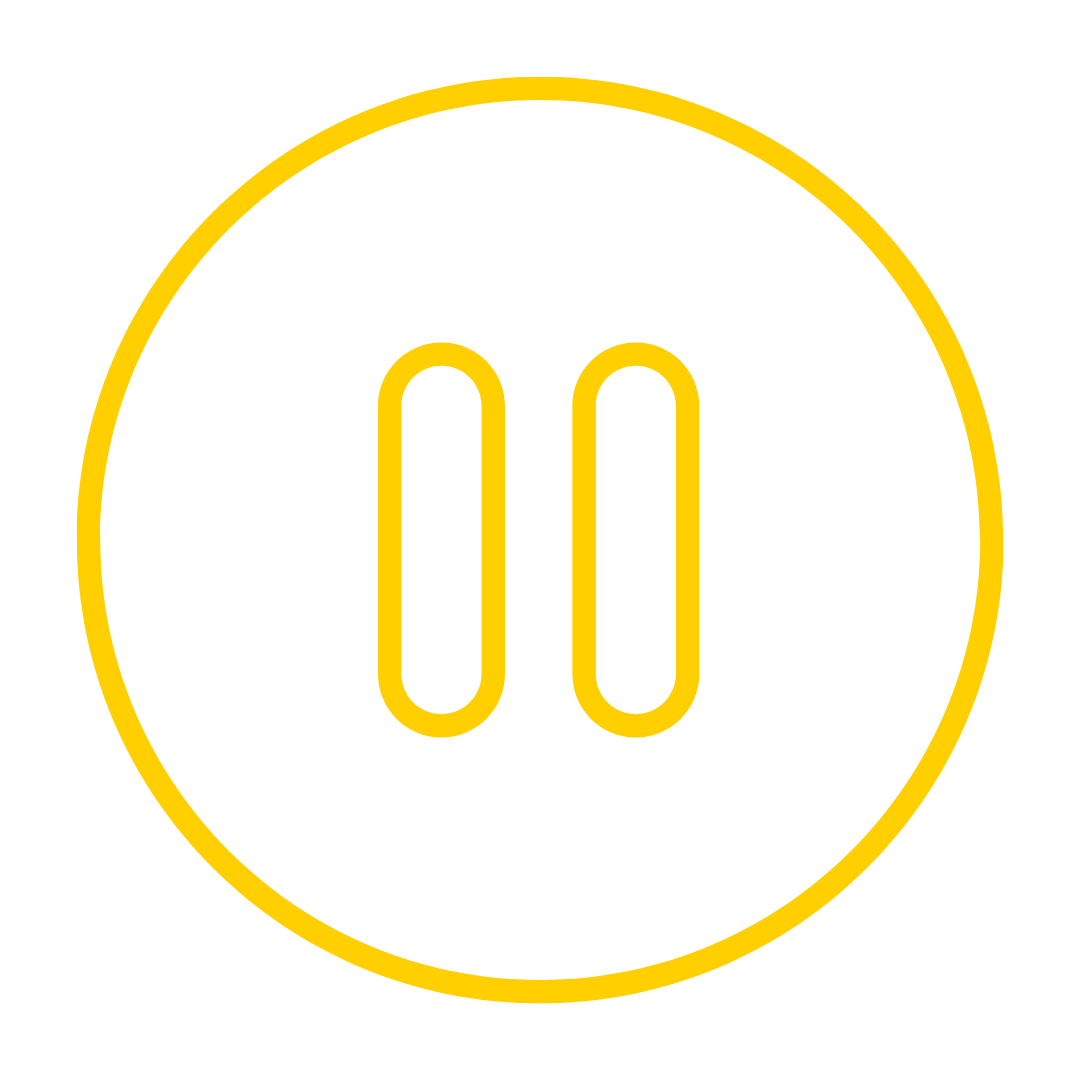 Yellow outline of a pause symbol with a circle around it