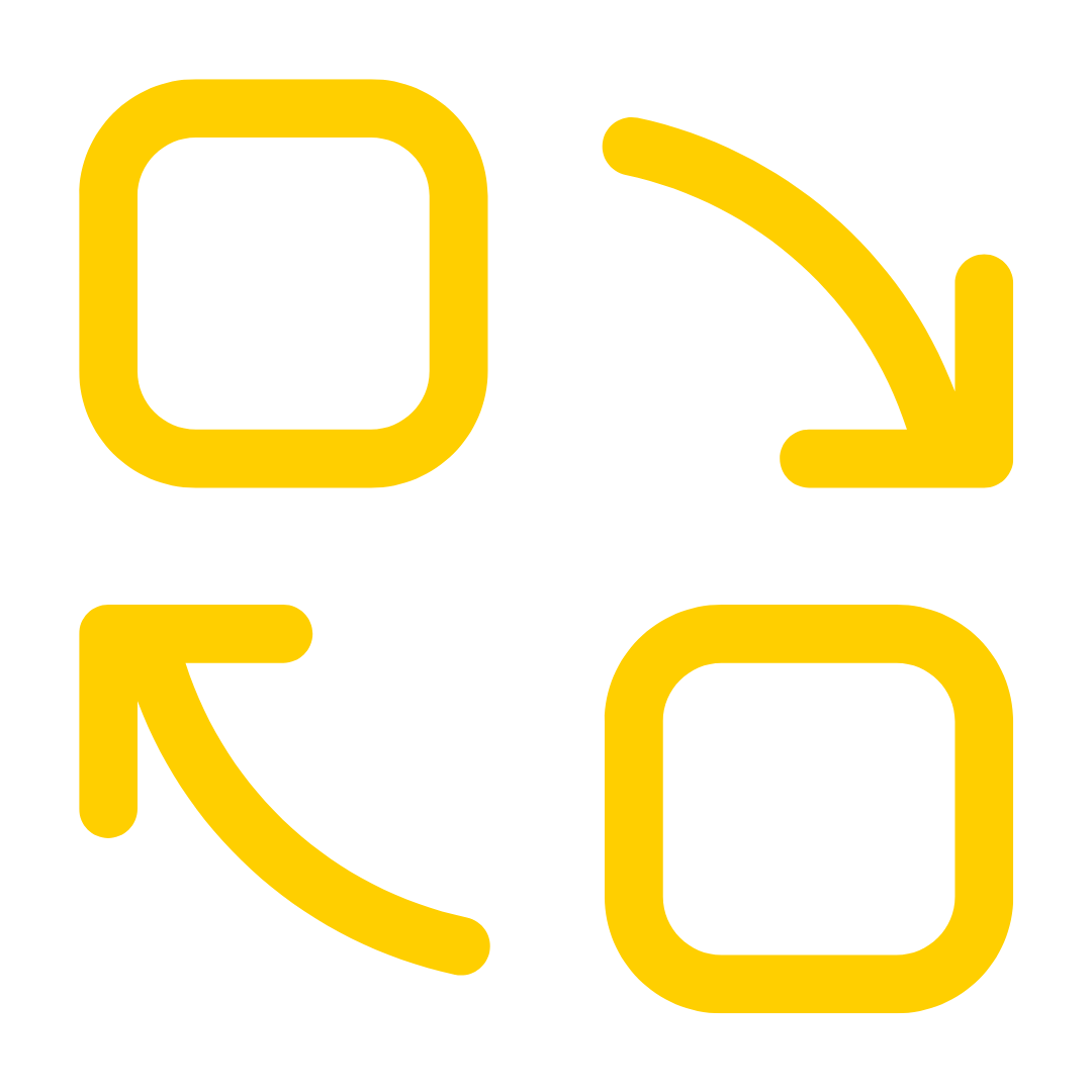 Yellow outline of 2 squares and arrows pointing to each going around