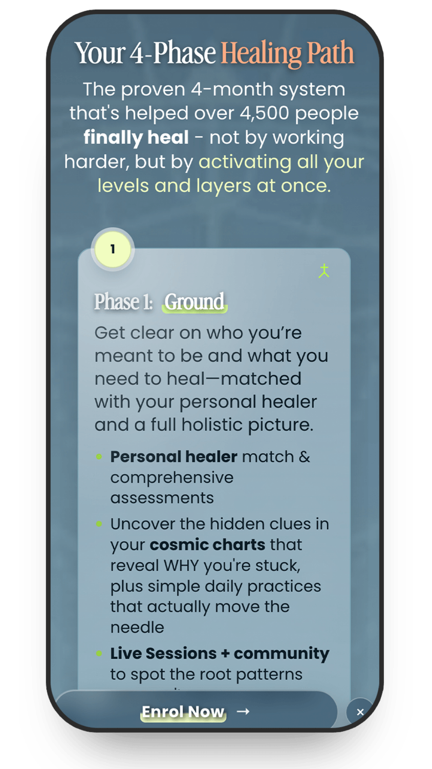 Healers Rising website on mobile