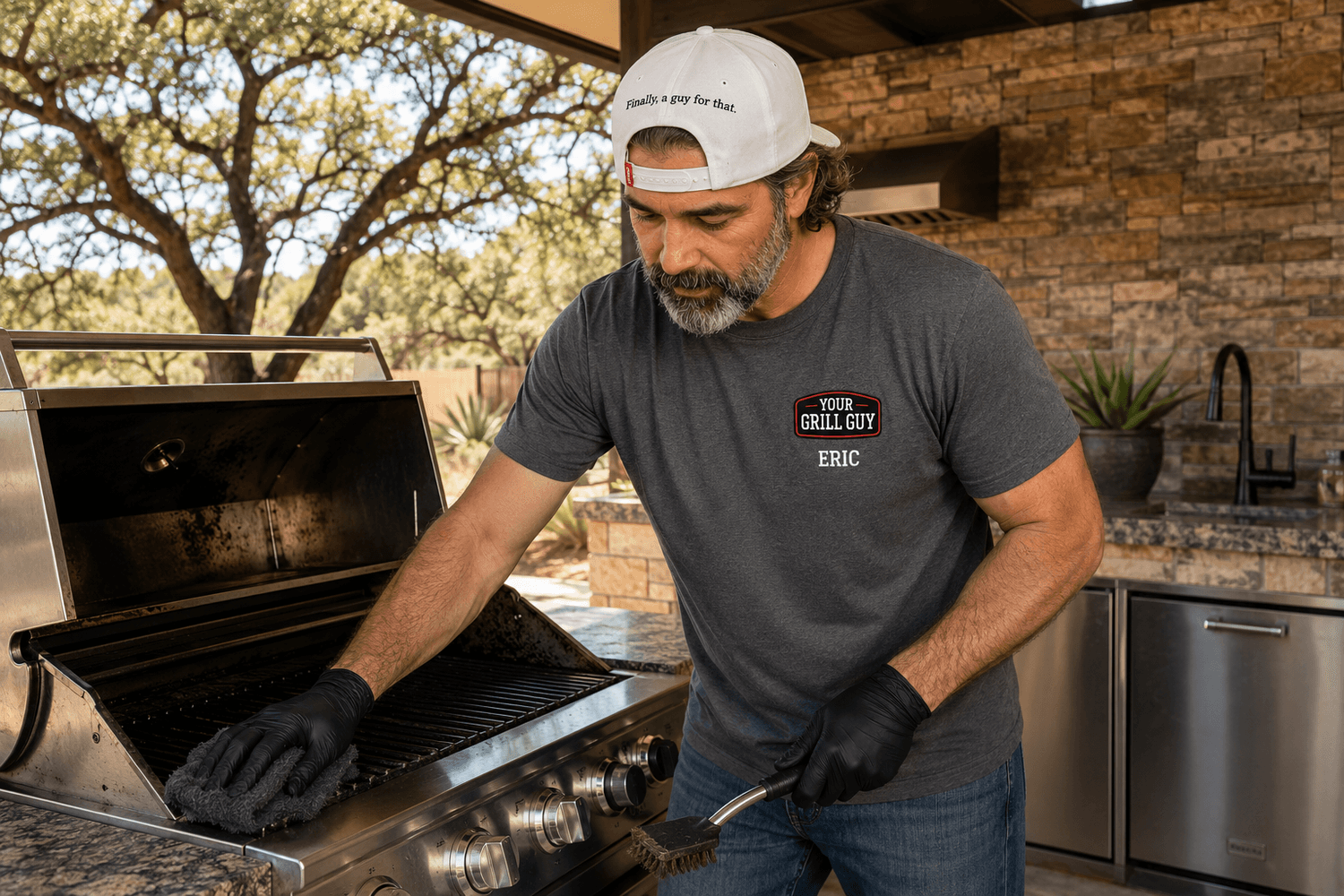 Your Grill Guy - cleaning a gas grill in outdoor kitchen