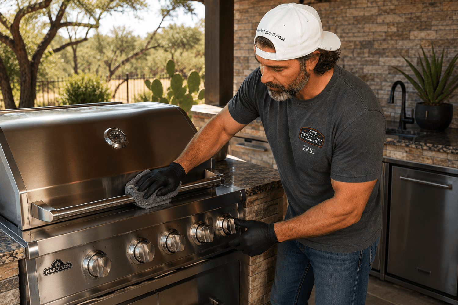 Your Grill Guy Polishing Outside of Gas Grill