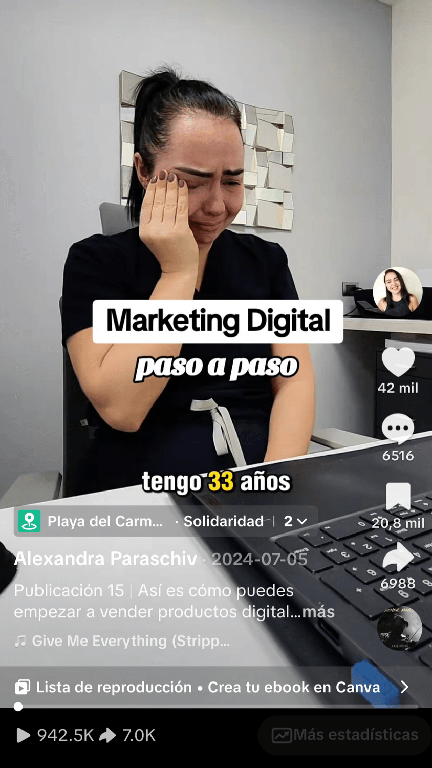 Inicio del Reel de Alexa llorando en su trabajo