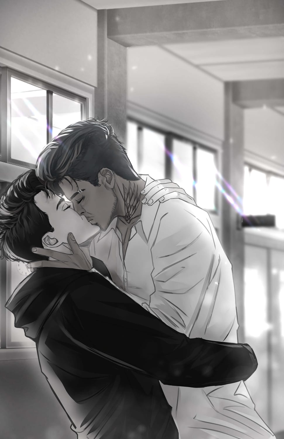 Illustration noir et blanc, couple d'hommes