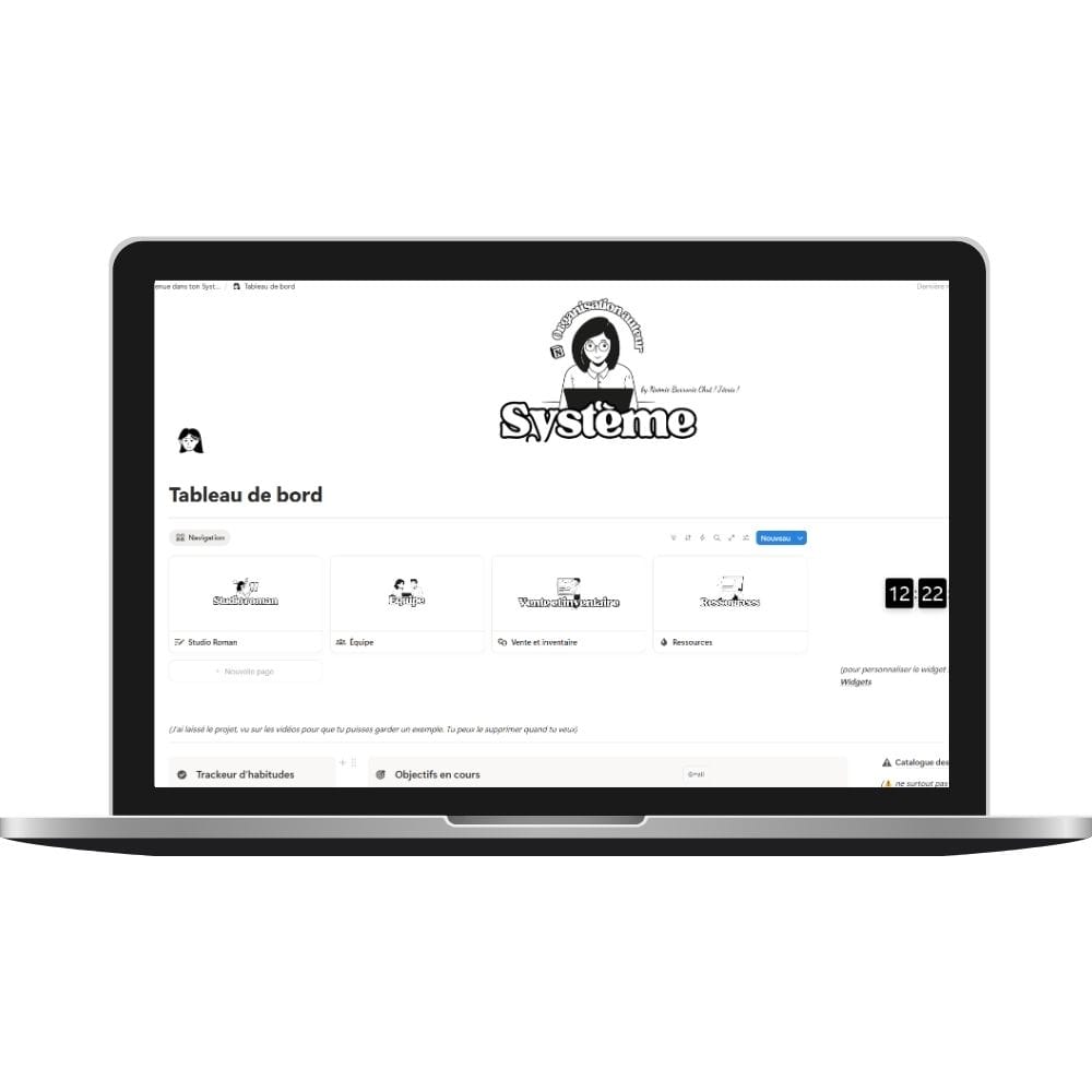 Mockup ordinateur et tablette avec un template Notion, logo notion, logo canva