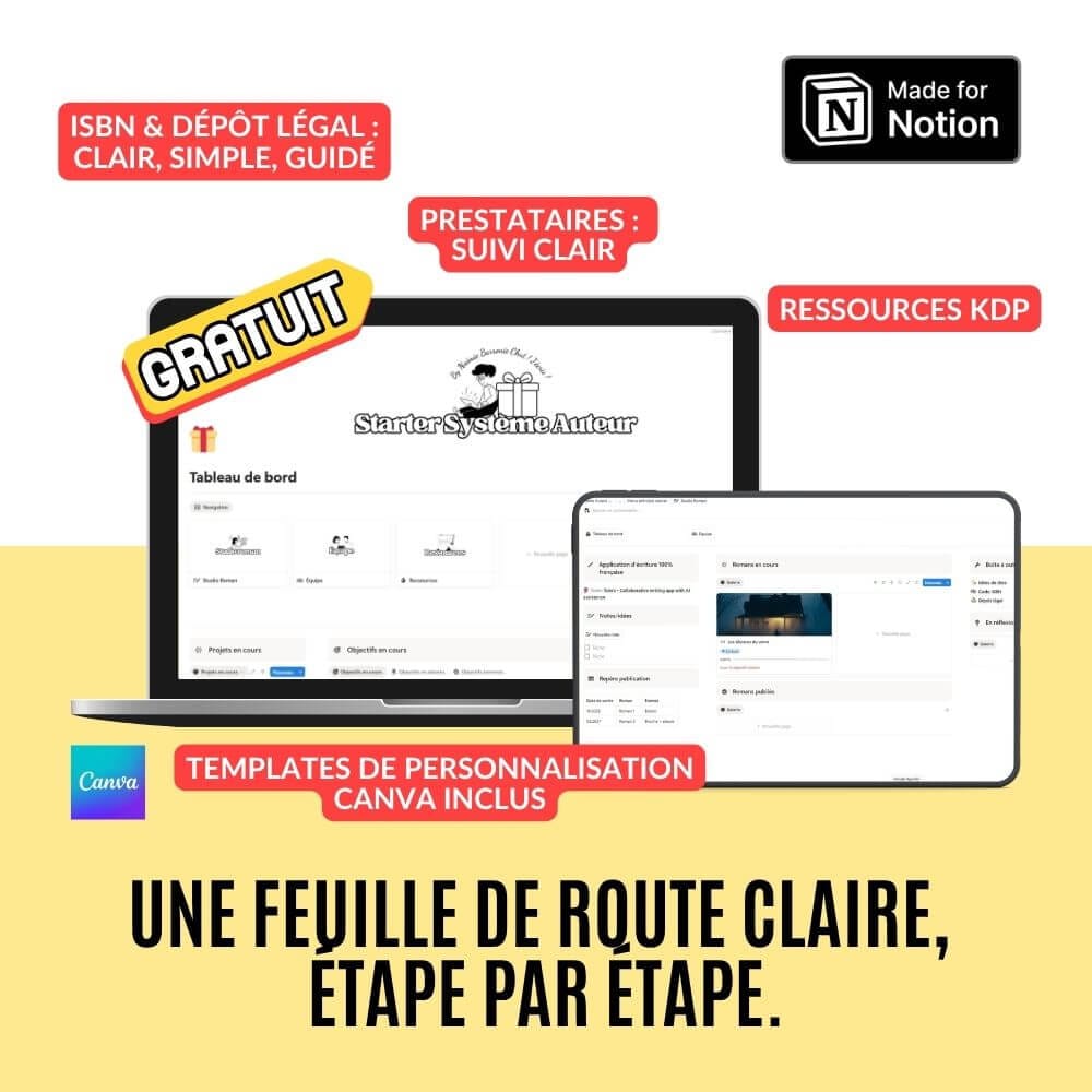 Mockup ordinateur et tablette avec un template Notion, logo notion, logo canva