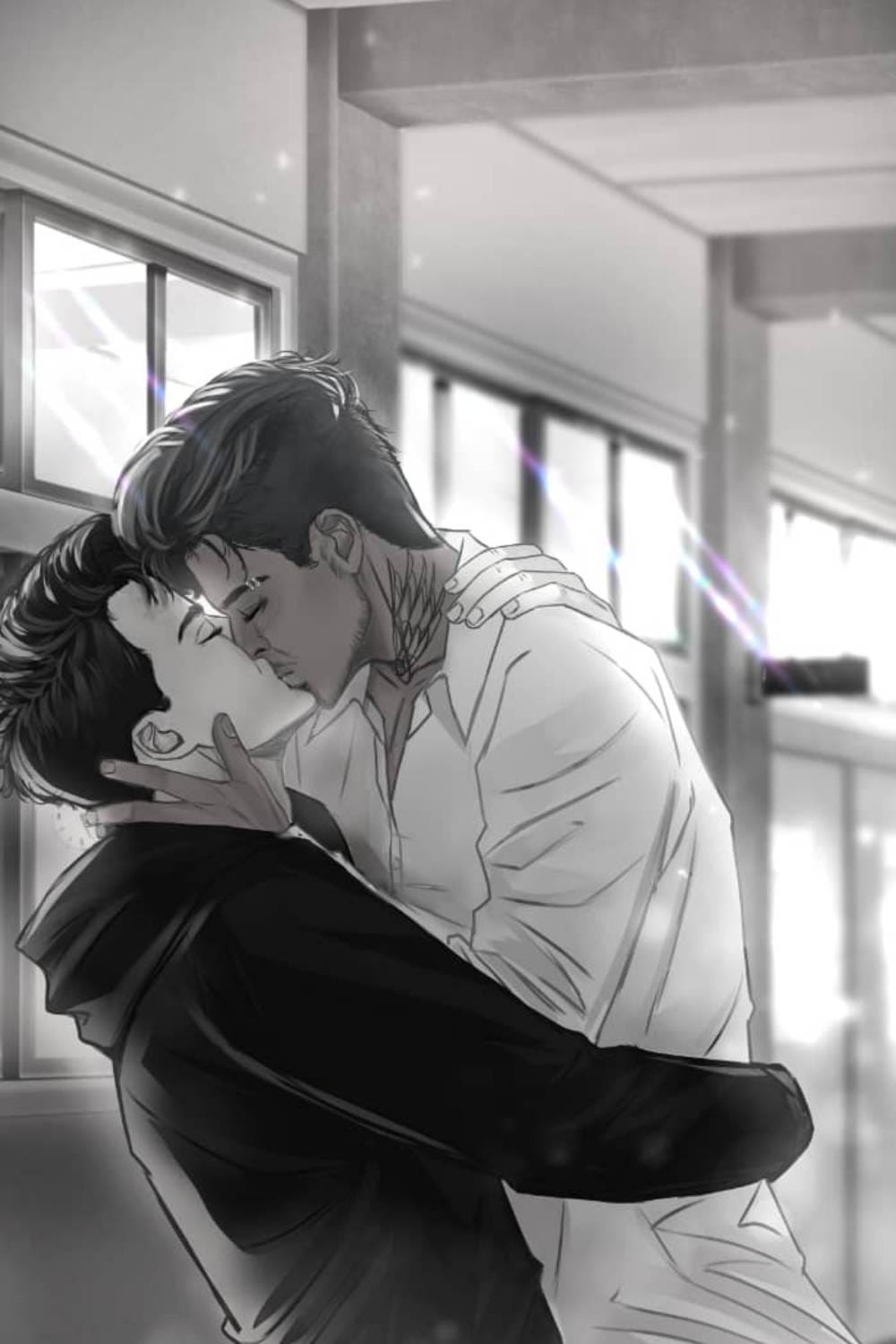 Illustration noir et blanc, couple d'hommes