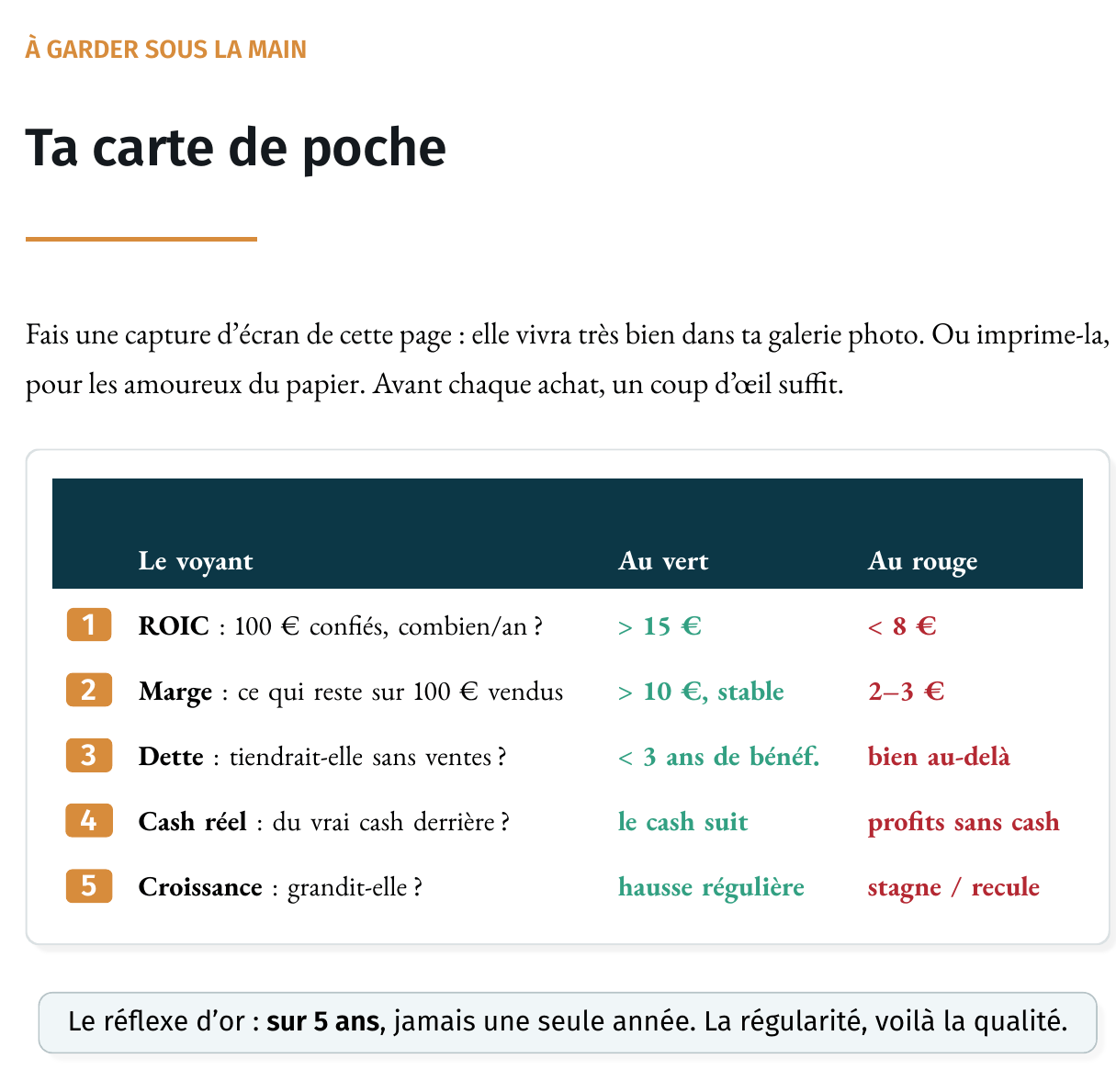 Page 9 du guide : ta carte de poche, les 5 voyants au vert et au rouge