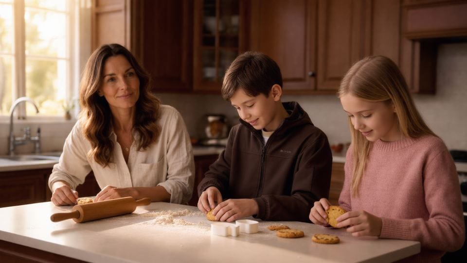 Une maman prépare des biscuits avec ses deux enfants, un atelier du Club