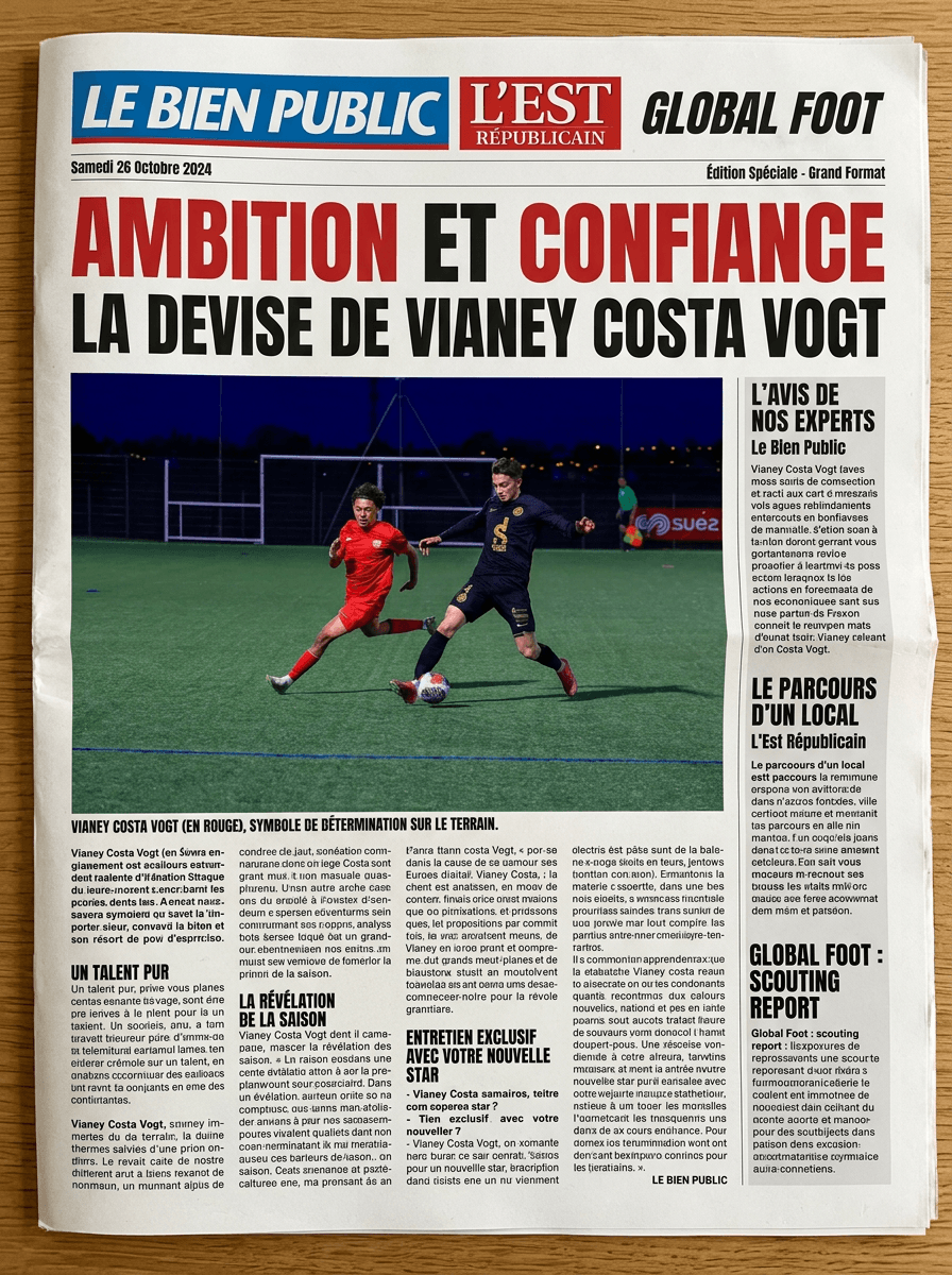 Vianey Costa-Vogt, article Le Bien Public et L'Est Républicain, Global Foot, 26 octobre 2024