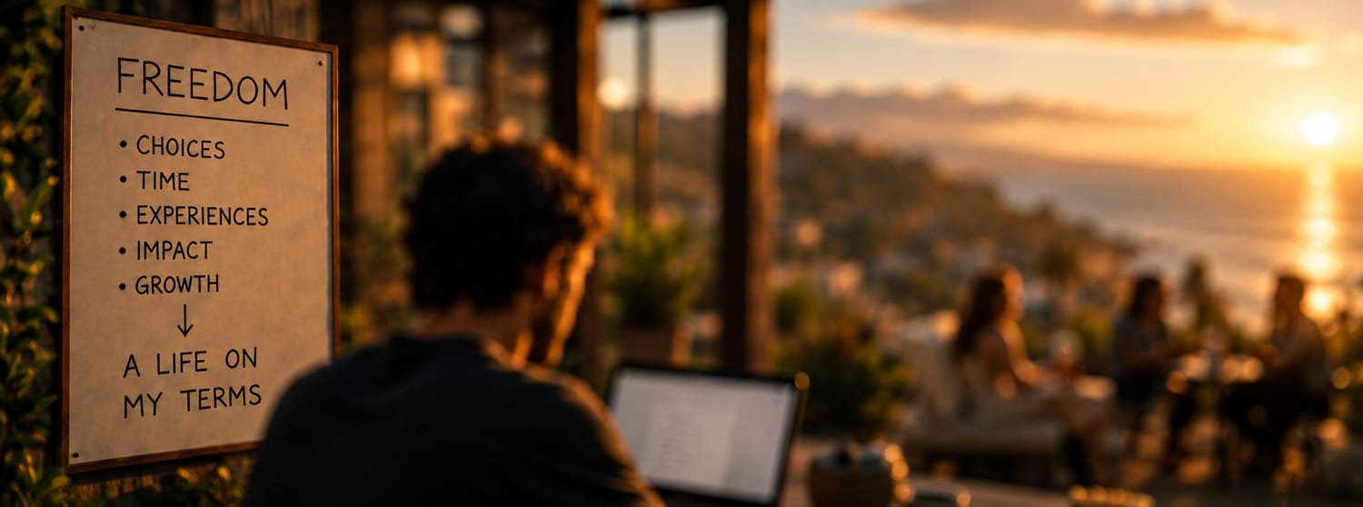 Man trying to manifest his future while writing in a notebook.
