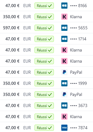 Captures de paiements réels