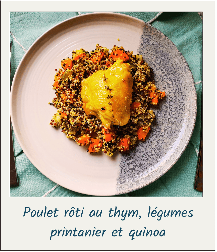 Poulet rôti au thym, légumes printanier et quinoa