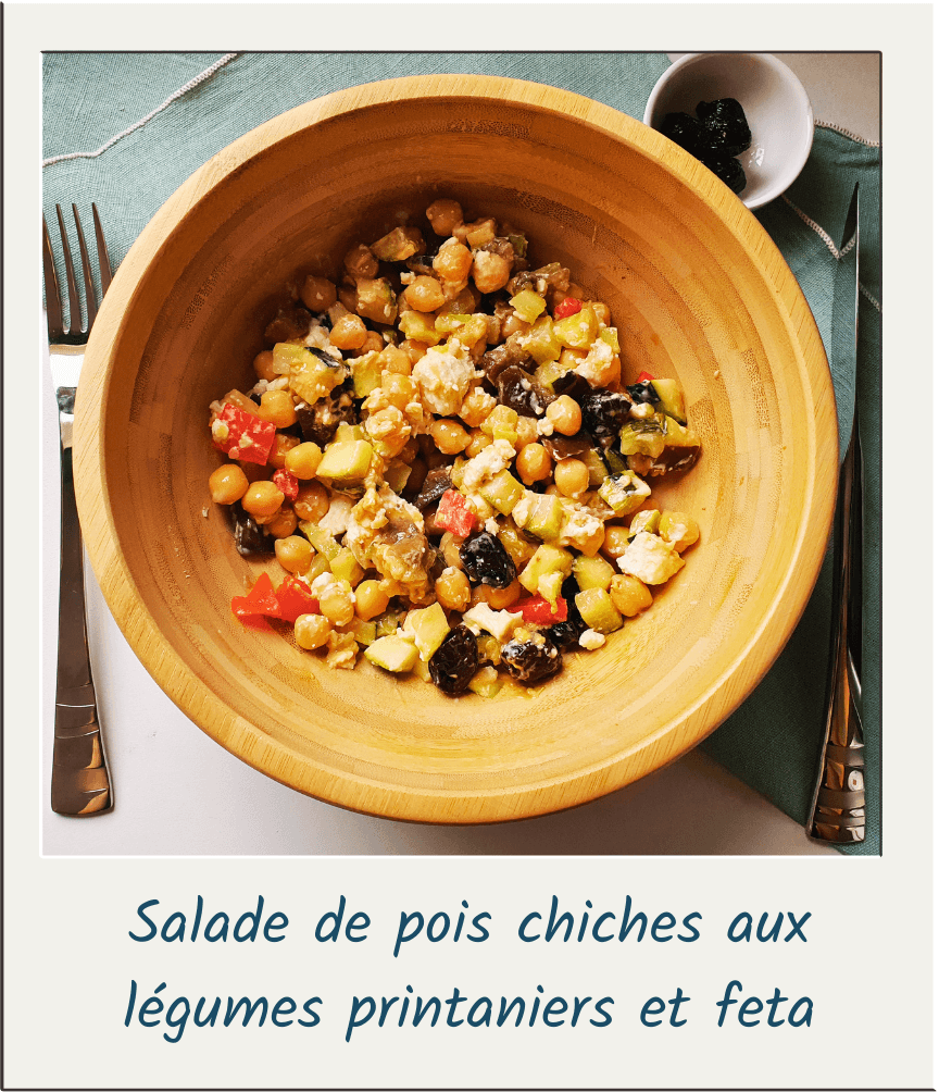 Salade de pois chiches aux légumes printaniers et feta