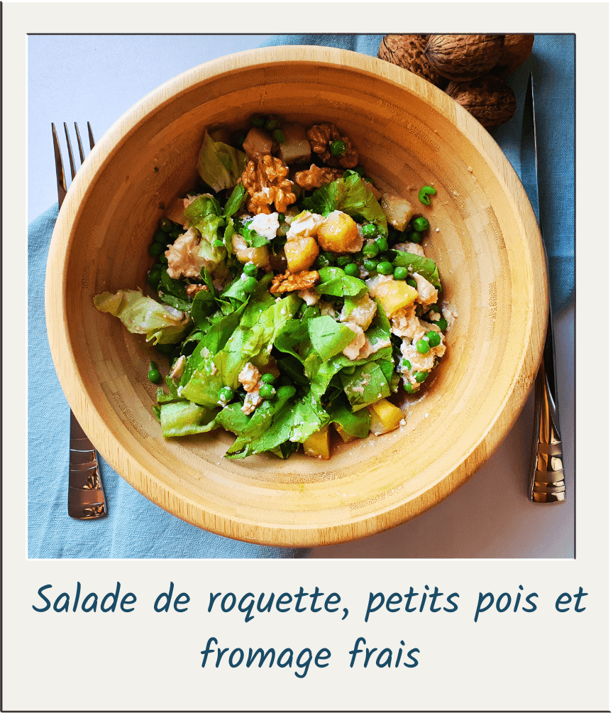 Salade de roquette, petits pois et fromage frais