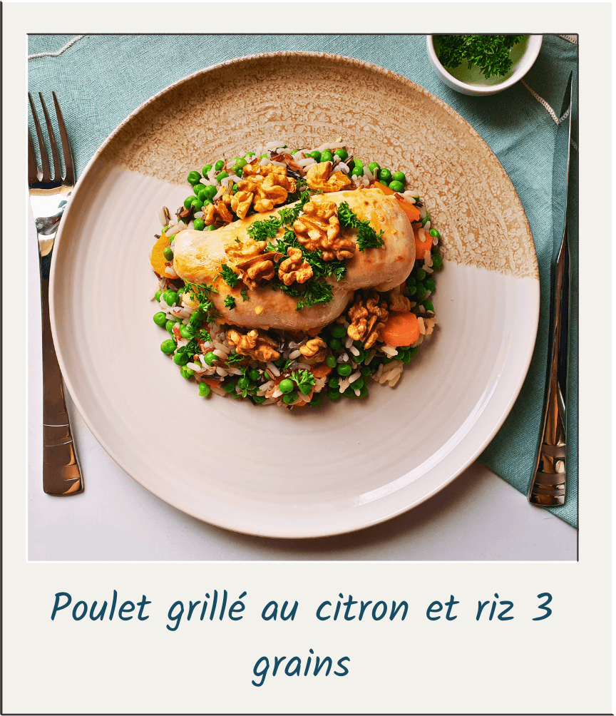 Poulet grillé au citron et riz 3 grains