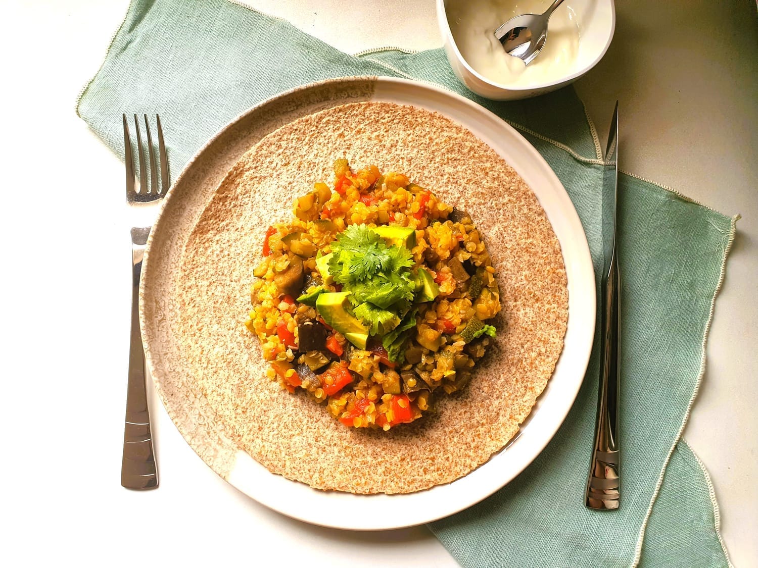 Tacos végétariens aux lentilles corail et légumes d’été