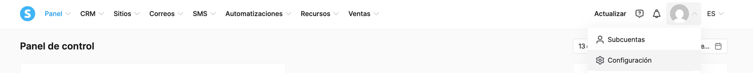 Captura real de acceso a Configuración desde el perfil