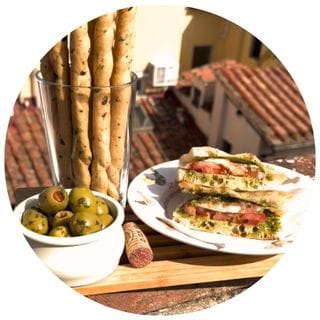 Grissini, olives and a panino on a Florentine rooftop terrace - Life in Florence category on Midlife in Italy blog