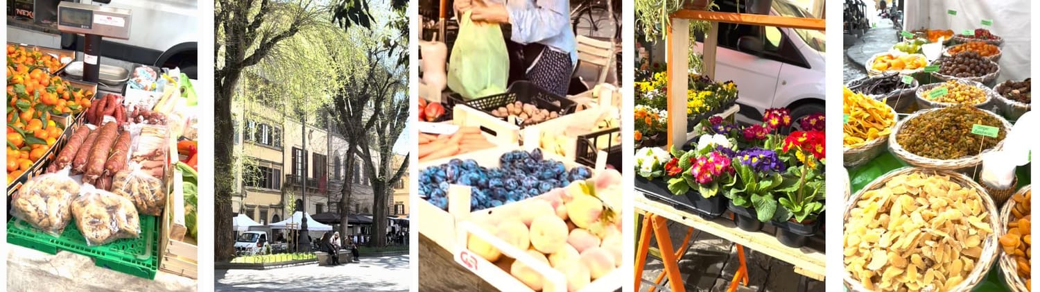 Piazza Santo Spirito market in Florence on a beautiful spring morning in early March