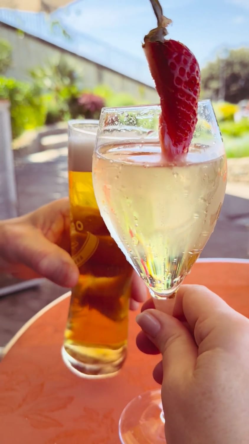 Cheering in Prosecco with husband