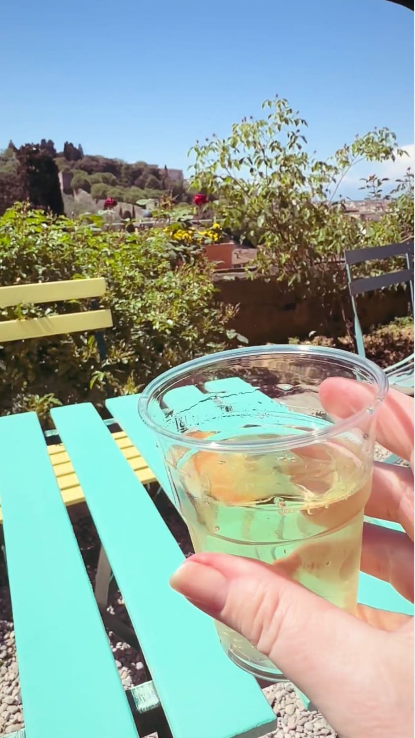 A glass of Prosecco in the sunny Rose Garden Café when they opened for the season.
