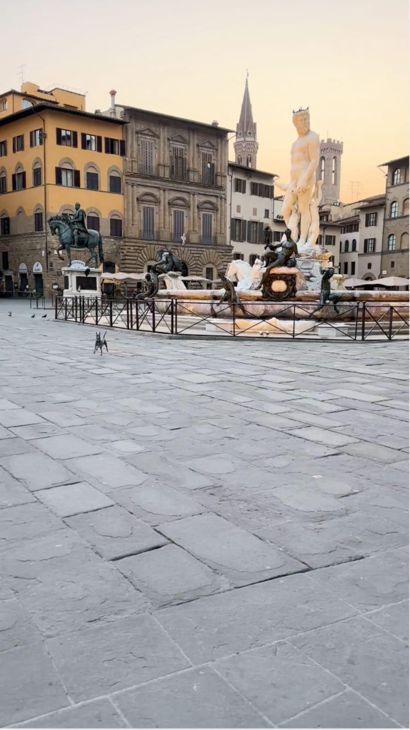 Sid the Italian Greyhound in his Florence at Piazza della Signoria by the Neptune Fountain