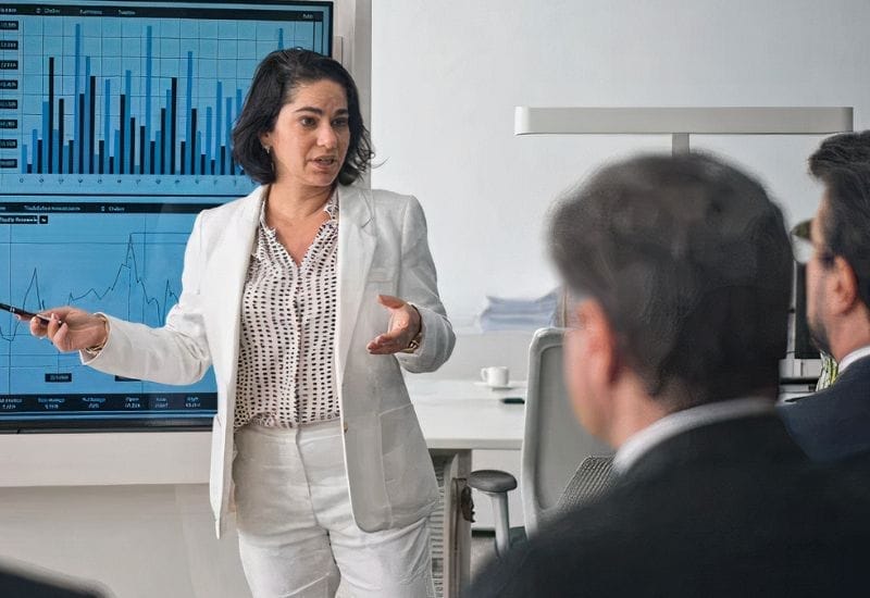 Confident woman speaking in public