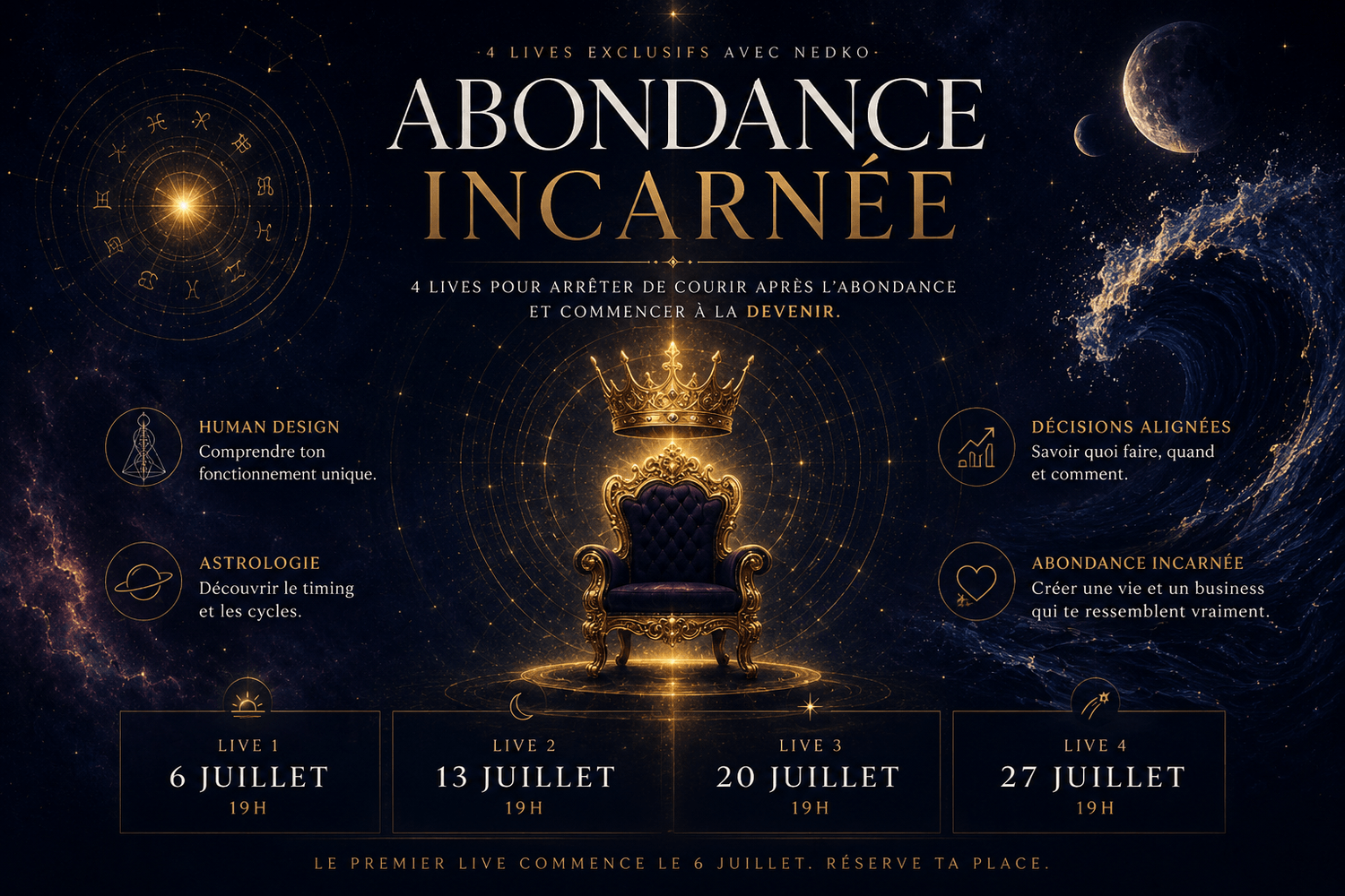 Abondance Incarnée. 4 lives exclusifs avec Nedko. 4 lives pour arrêter de courir après l'abondance et commencer à la devenir.