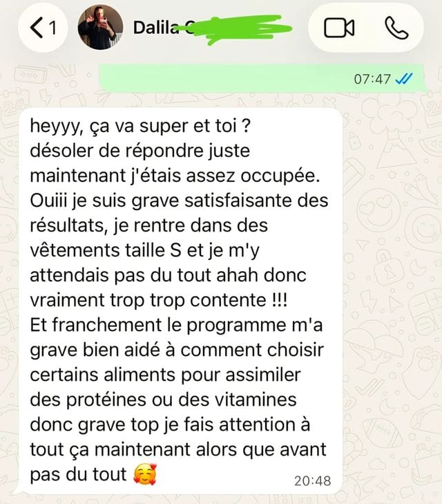 Capture WhatsApp - témoignage client VEGAFIT