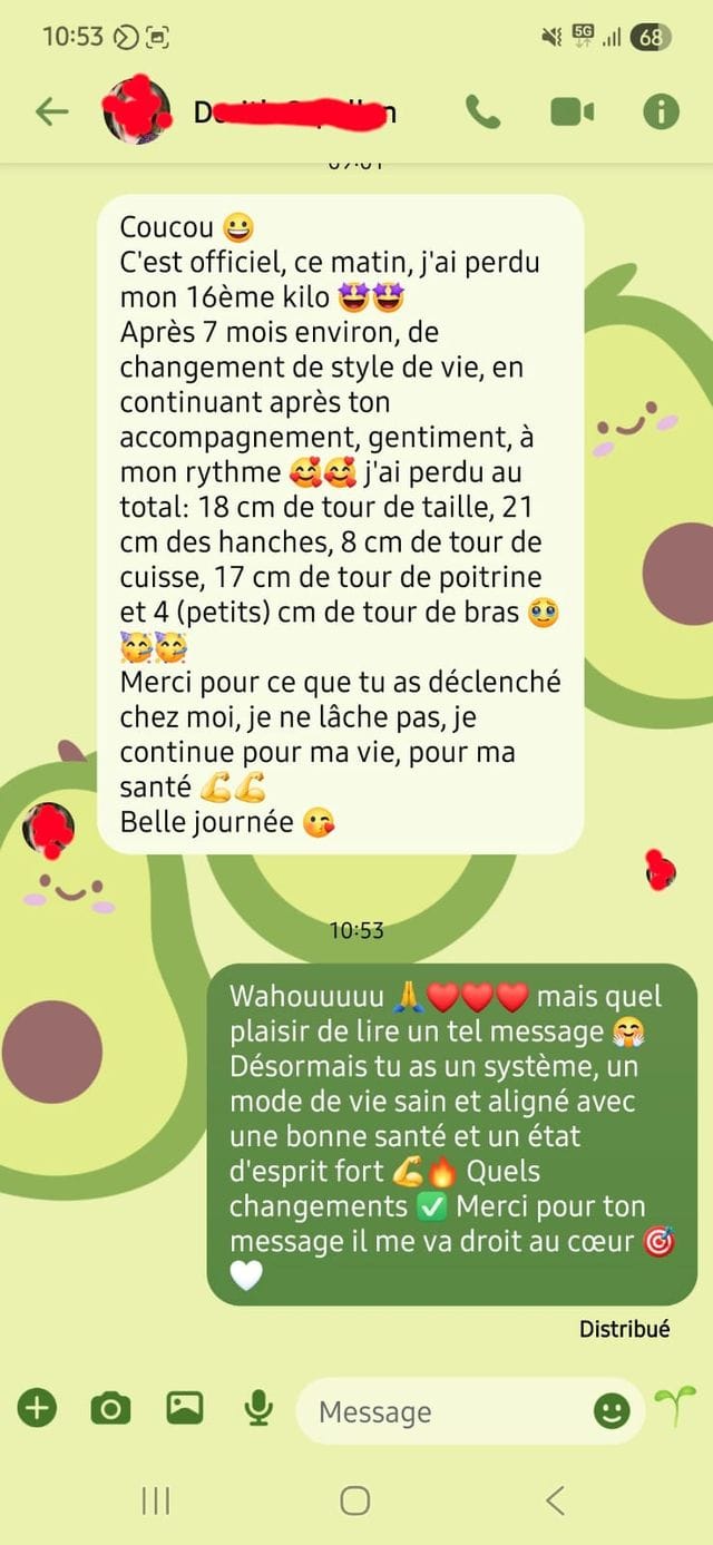 Capture WhatsApp - témoignage client VEGAFIT