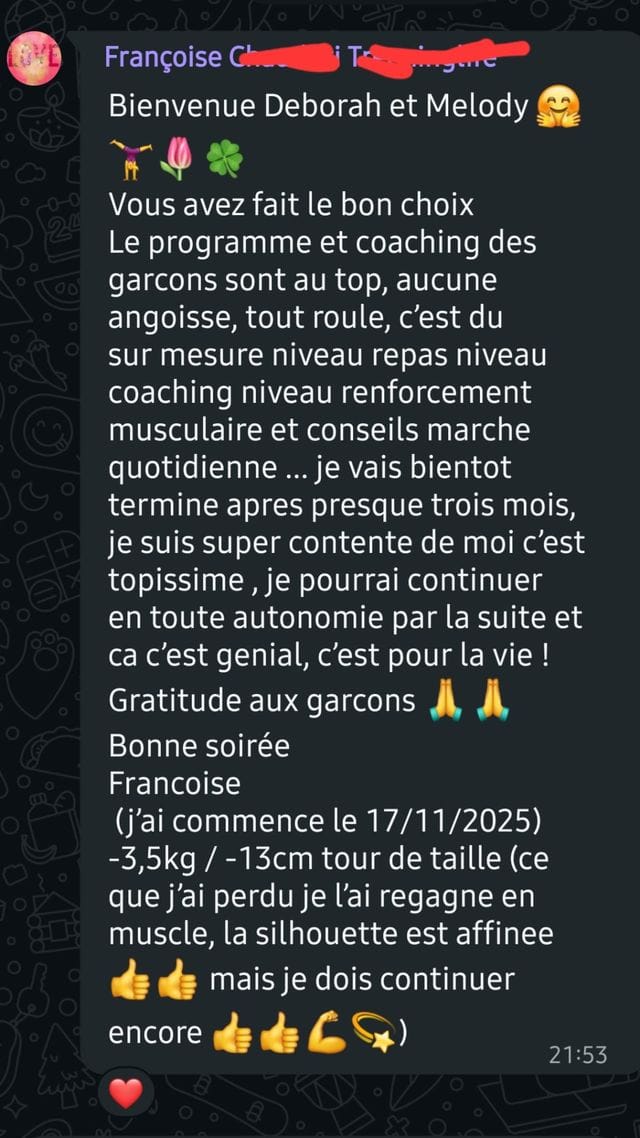 Capture WhatsApp - témoignage client VEGAFIT