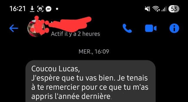 Capture WhatsApp - témoignage client VEGAFIT